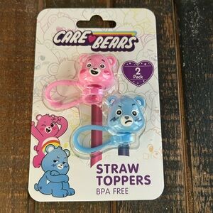 Care Bear Straw Topper 2 Pack Set Grumpy Bear And Cheer Bear Pink And Blue NEW